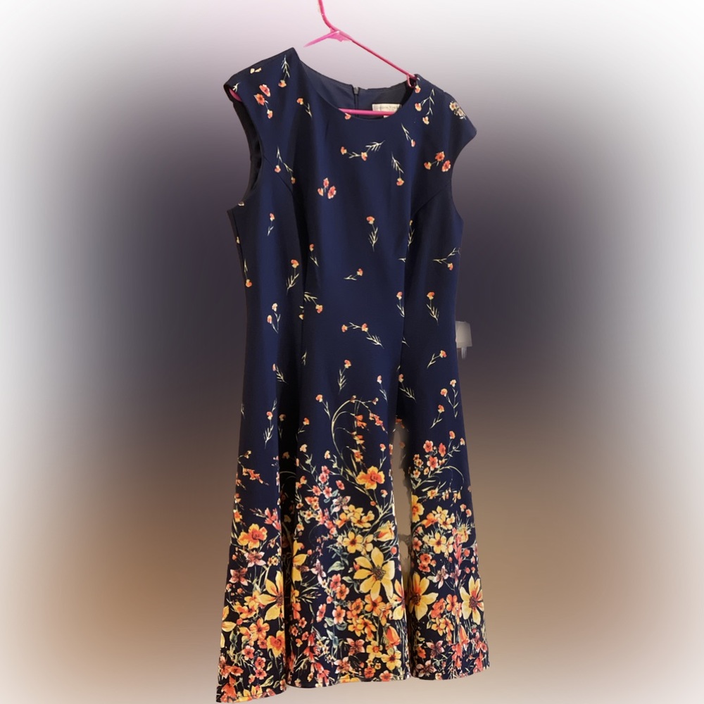 Navy and Floral Dress — By London Times, Size 10 - Picture 3 of 14